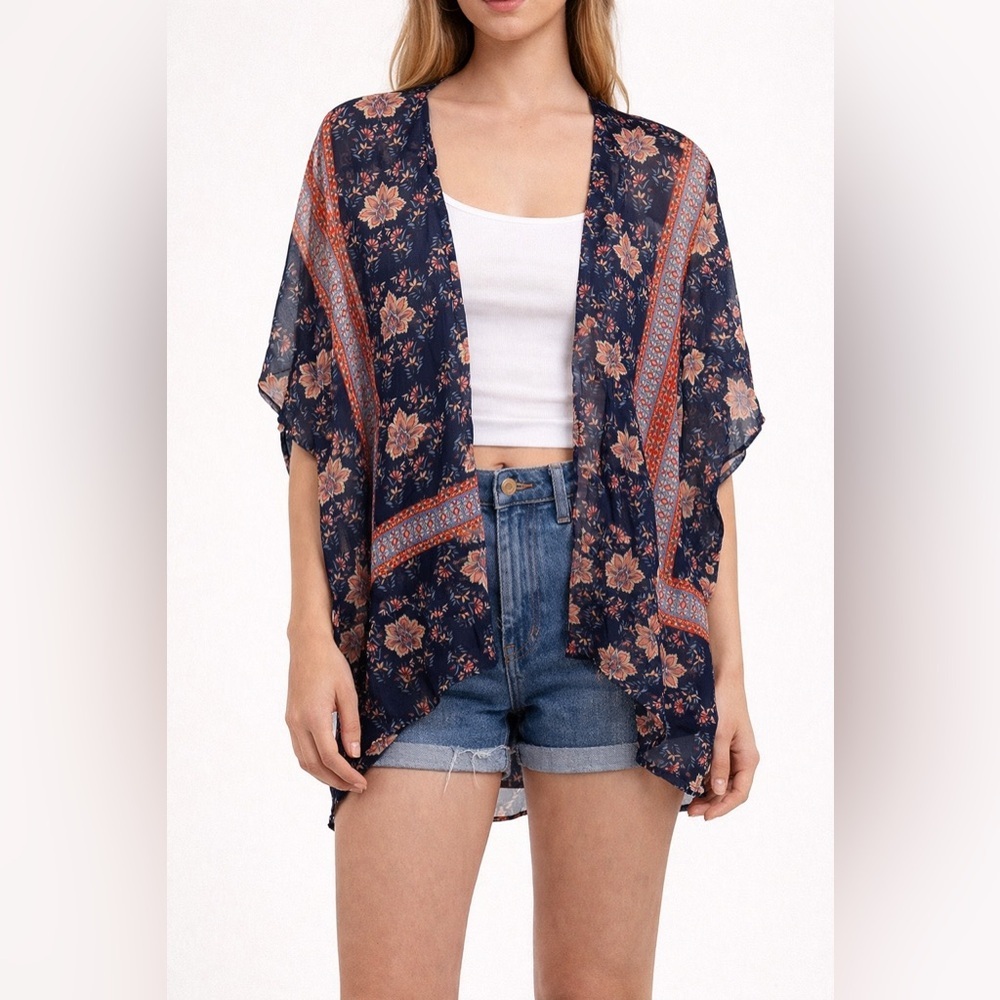 ✨Love Tree Navy Floral Stripe Kimono
